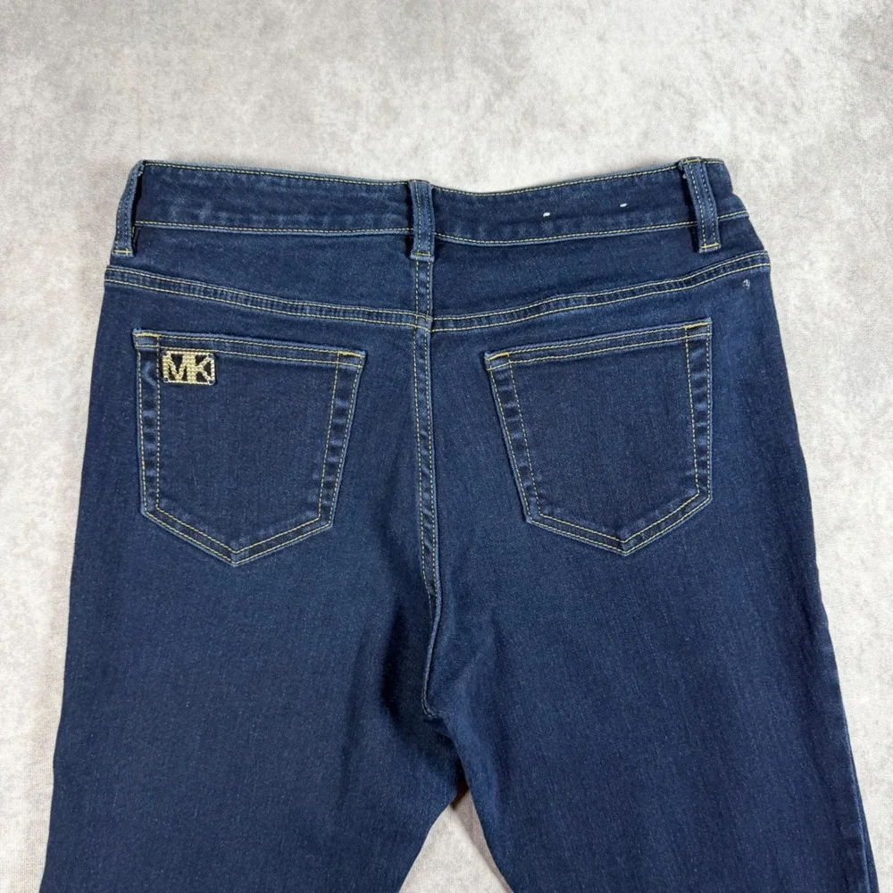 Michael Kors Izzy Skinny Jeans Women 4 Dark Wash Gold MK Logo Denim Blue Stretch